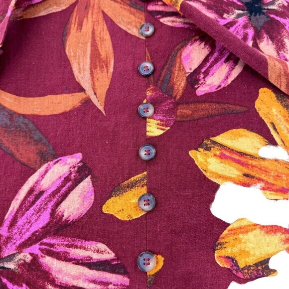 NYCC Floral Button-Front Skirt XL Red Orange Purple Linen Blend Tropical Maxi - Picture 7 of 16